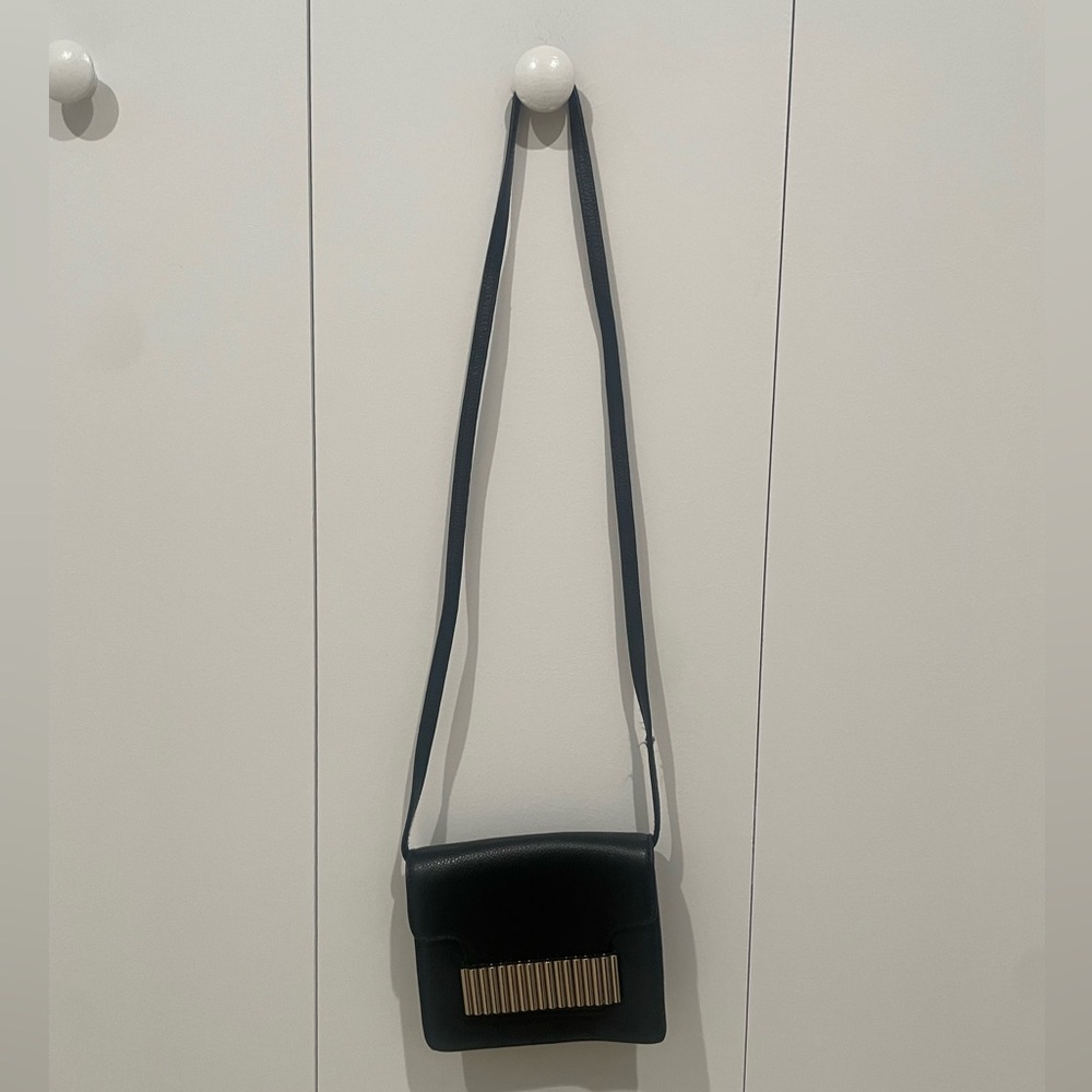 &other stories small crossbody black leather bag with gold detail